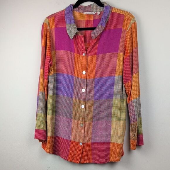 Soft Surroundings Tops - Soft Surroundings Patchwork Plaid Linen Blend Galina Tunic Button Front Top